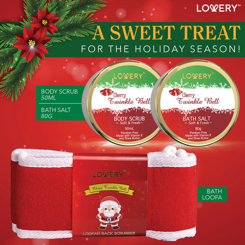 Lovery Bath And Body Christmas Gift Cherry Twinkle Bell Home Spa Set