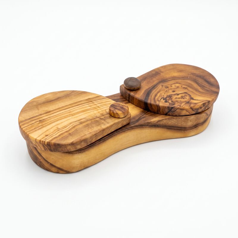 Olive Wood Dual-Cell Spice Box with Swivel Lid &ndash; 2-Compartment Salt & Seasoning Keeper image number 5