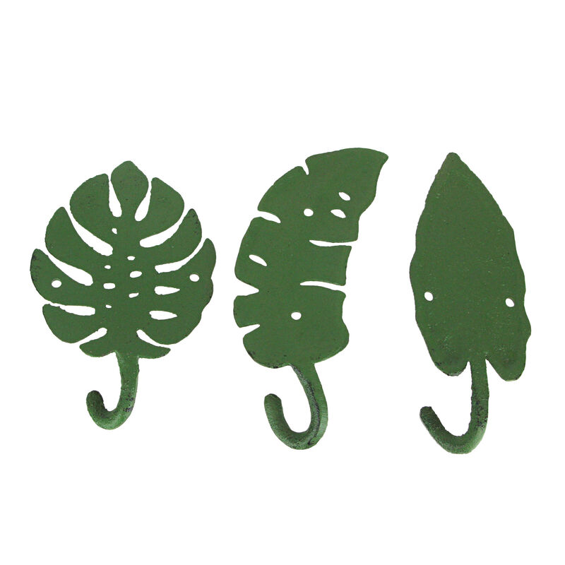 Set of 3 Cast Iron Green Tropical Leaf Decorative Wall Hooks - Functional and Stylish - 6 Inches High - Beach Elegance - Perfect for Towels, Coats, and More image number 2