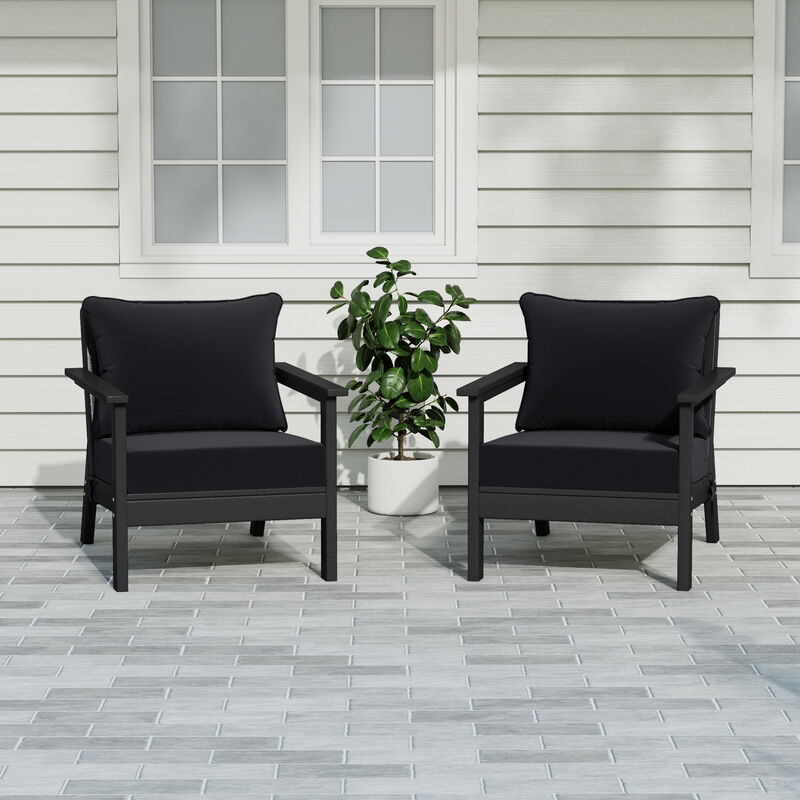 WestinTrends Outdoor Modern HDPE Patio Club Chairs with Deep Seat Cushions (Set of 2)