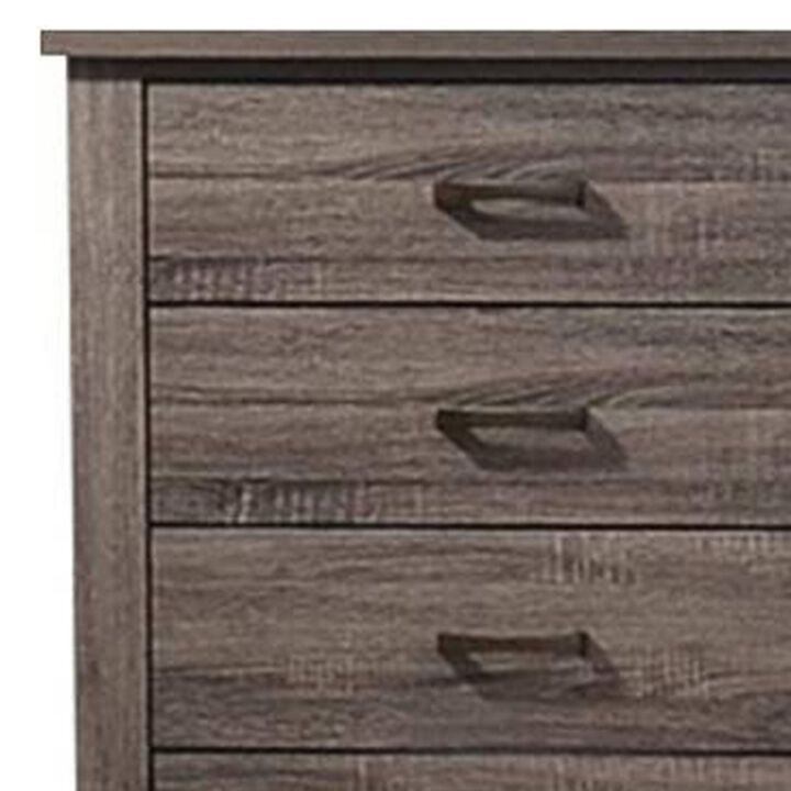 Soma 49 Inch Rustic 5 Drawer Tall Dresser Chest, Bar Handles, Oak Gray-Benzara
