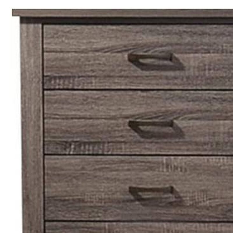 Soma 49 Inch Rustic 5 Drawer Tall Dresser Chest, Bar Handles, Oak Gray - Benzara