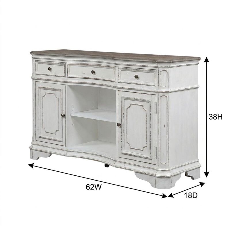 Liberty Furniture Rubberwood Solid Wood Buffet Cabinet with Storage and Drawers Sideboard, White image number 4