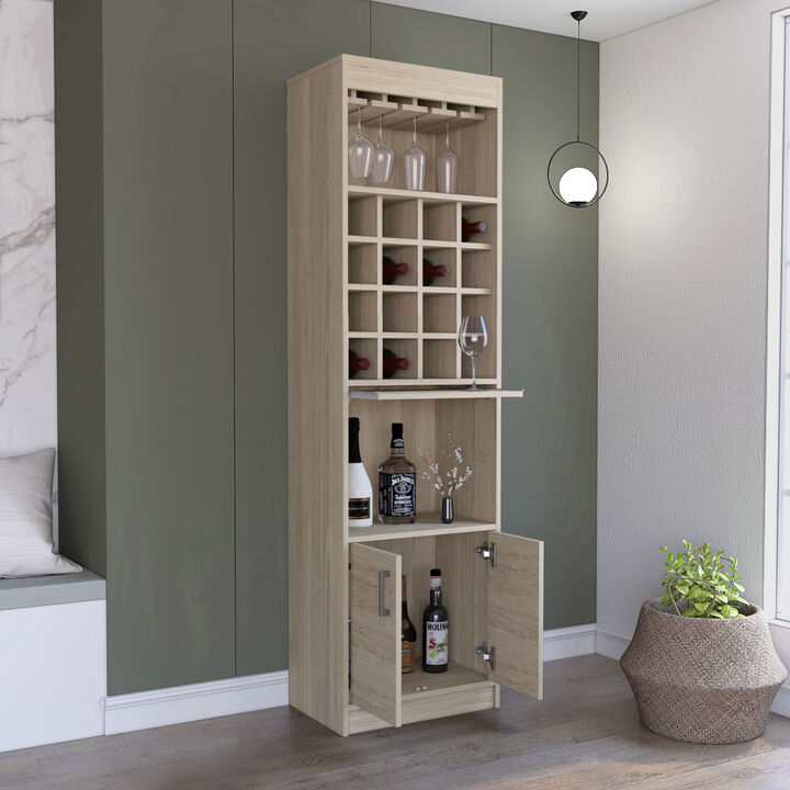 DEPOT E-SHOP Athens Kava Bar Cabinet, 16 Built-in Wine Rack, Two Door Cabinet, Two Shelves, Light Pine