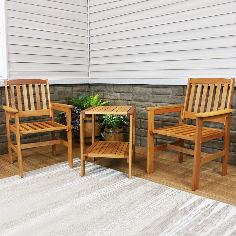 Sunnydaze Meranti Wood 3-Piece Patio Conversation Set with 2 Chairs