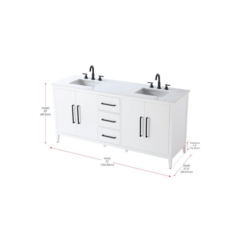 Elegant Kitchen and Bath 72 Inch Double Bathroom Vanity In White
