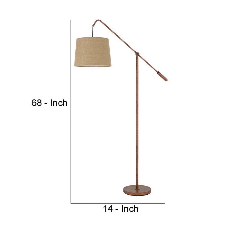 68 Inch Adjustable Arc Arm Metal Floor Lamp, Rustic Bronze-Benzara