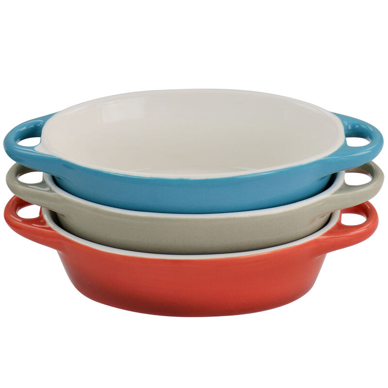 Crockpot Wexford 3 Piece 6.7oz Stoneware Mini Oval Casserole Set in Assorted Colors
