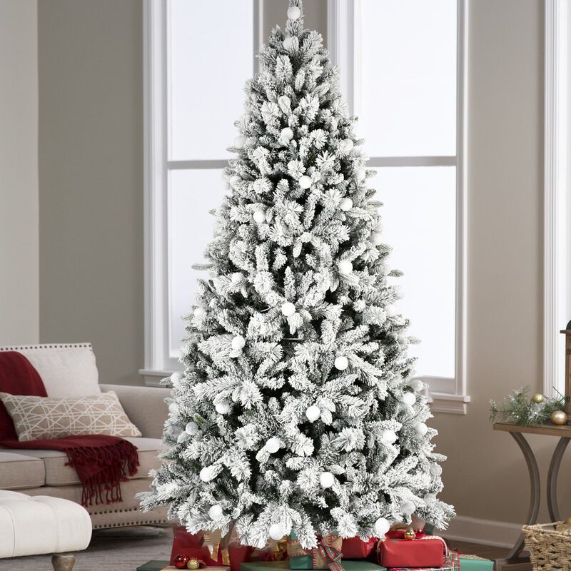 8 ft. Flocked Christmas Tree with LED Light 1793 Tips Memory Wire Hinged with Metal Stand
