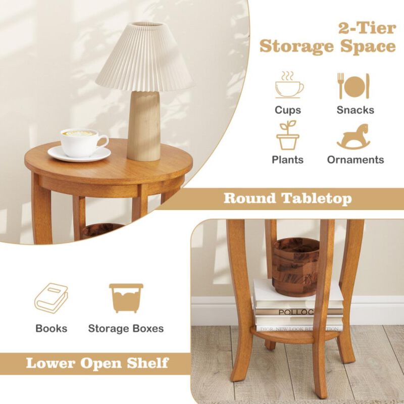 Hivvago 2-tier Round End Table with Solid Wood Legs
