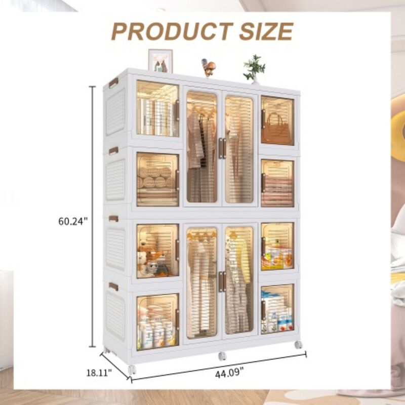 Clihome Portable Wardrobe Closet Organizer, 12 Cubes, 12 Magnetic Doors, Hanging Rods, Hangers image number 8