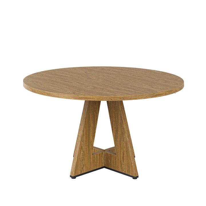 47" Modern Wood Round Dining Table with Sturdy Metal Base