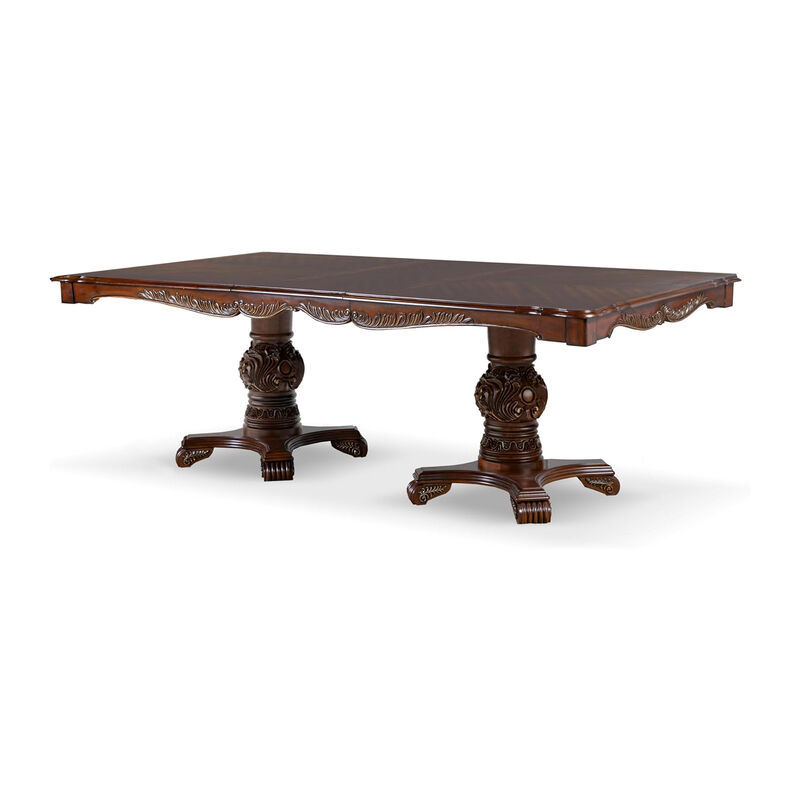 Zenie 7pc Dining Set, Classy Cherry Brown Wood Table, 6 Carved Chairs - Benzara image number 3