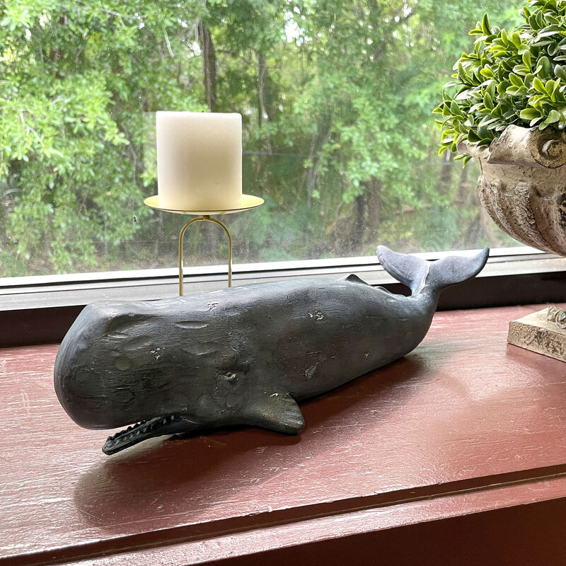 Sperm Whale Statue 15in Hand-Painted Resin Ocean Marine Decor Coastal Sculpture image number 6