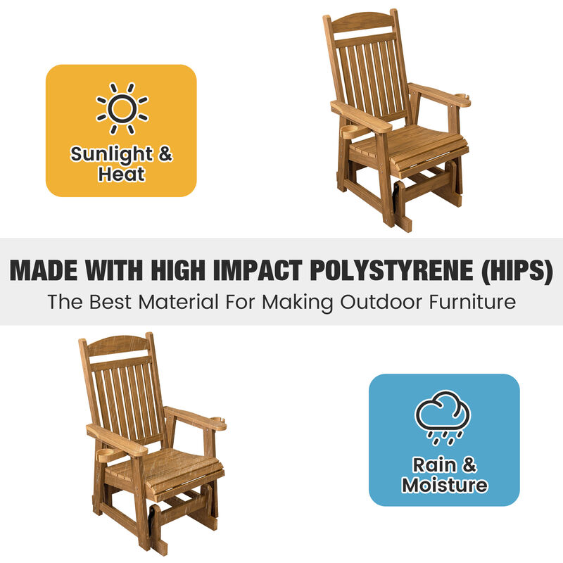 Poly Lumber Patio Glider for One Person, Ergonomic Deep Seat and High Backrest, with Removable Cup Holders, Wood-Like Pattern, Heavy Duty 700 LBS, for Outdoor Patio Garden Yard image number 4