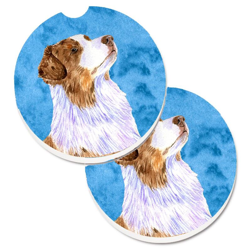 Caroline's Treasures Blue Australian Shepherd Set of 2 Cup Holder Car Coasters LH9363BUCARC, 2.56, Multicolor image number 0