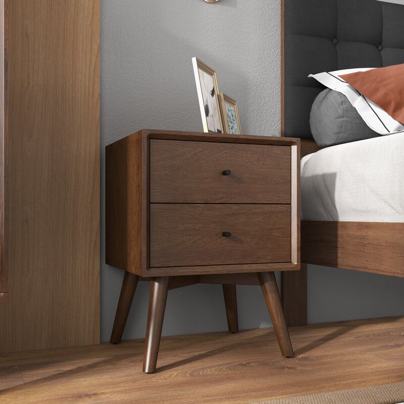 23.6" Assembled Mid Century Nightstand 2-Drawer Solid Wood image number 3