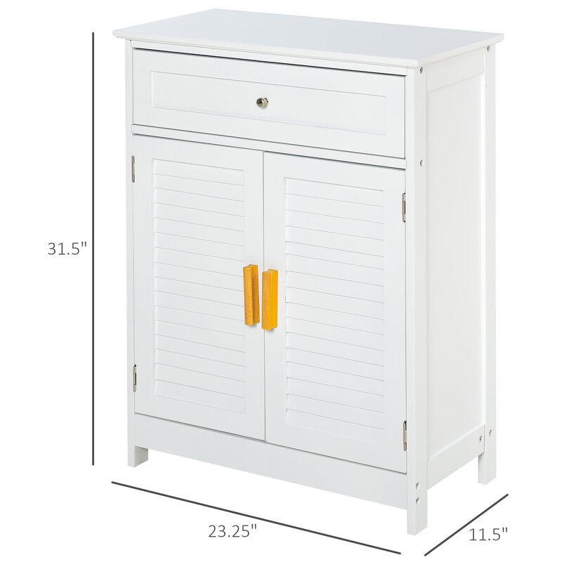 Bathroom Storage Cabinet with Double Shutter Door and Drawer, Toilet Vanity Cabinet, Narrow Organizer, White