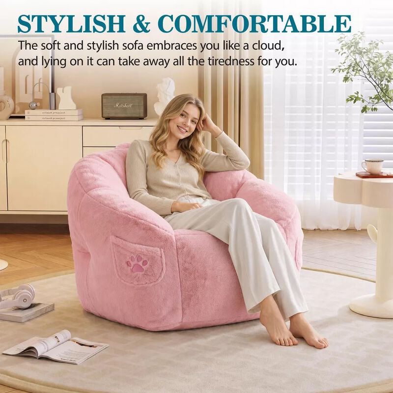Vipbear Bean Bag Chair for Adults,Faux Fur Memory Foam Bean Bag Couch Sofa High Back, Reading Chair image number 5