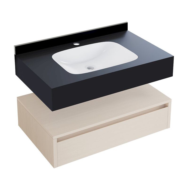 Avancer 36" Wall-Mounted Bathroom Vanity in White Oak with Black Marble Sink Top image number 5