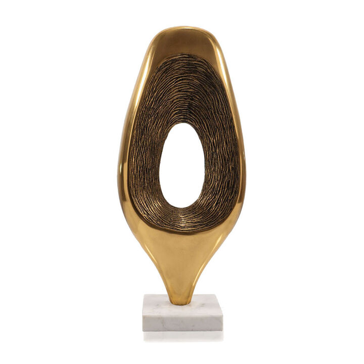HomeRoots 19" Gold And White Aluminum And Marble Abstract Tabletop Sculpture