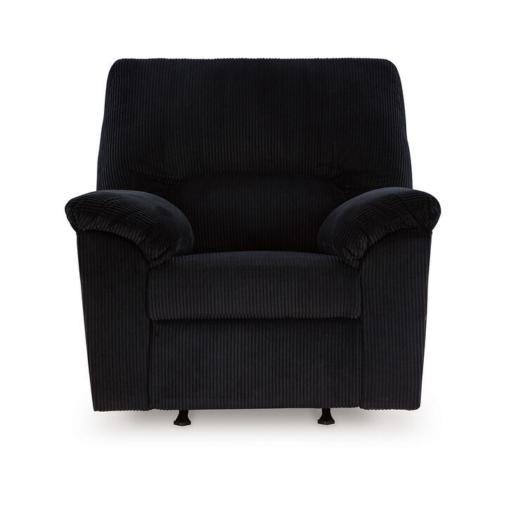 Simy Manual Recliner Accent Chair, 40 Inch Black Polyester Corduroy - Benzara