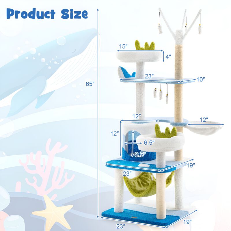 Multi-level Cat Tower with Sisal Covered Scratching Posts-Blue