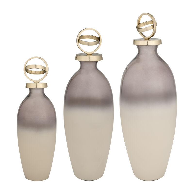 Glass,16",bottle W/sphere Lid,white/gold image number 4