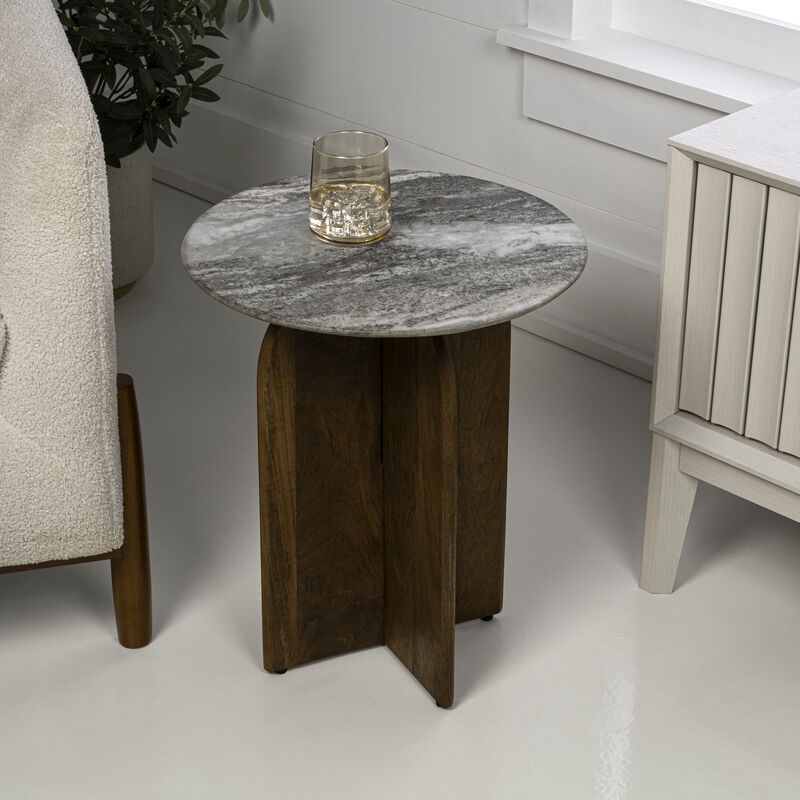 Naomi 18" Rustic Minimalist Marble/Wood X-Base Accent Table image number 1