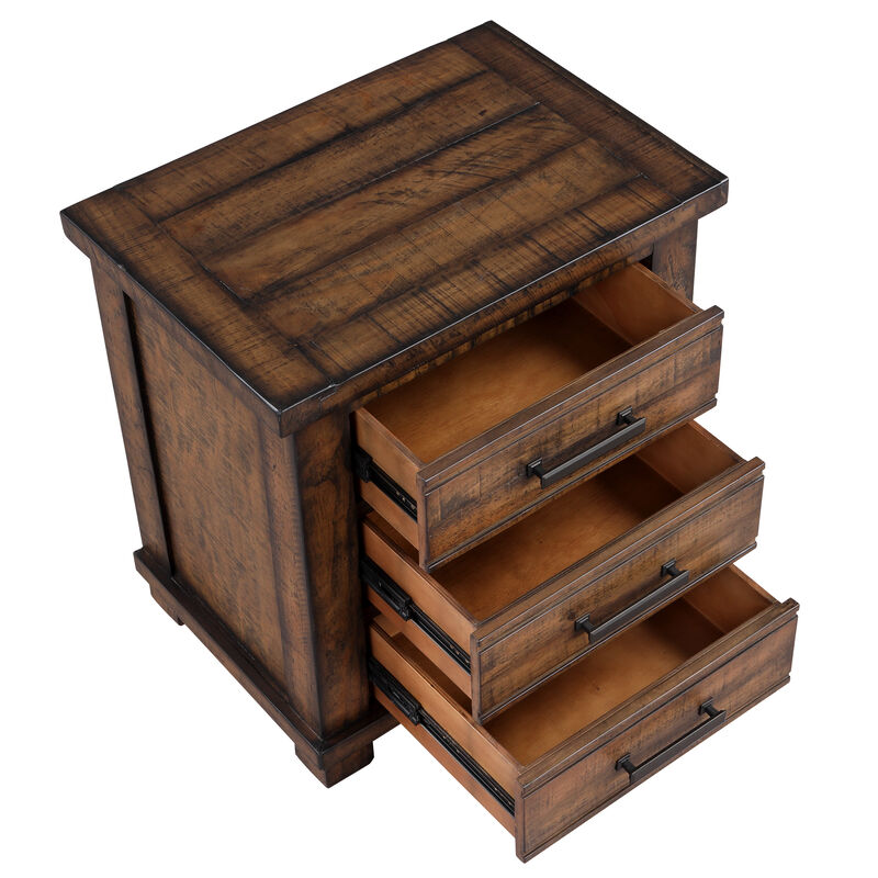 Merax Three Drawer Reclaimed Solid Wood Framhouse Nightstand