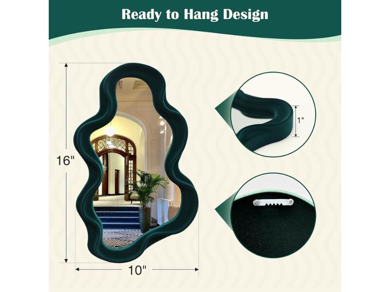 Emerald Green Irregular Wavy Wall Mirror Decor image number 2