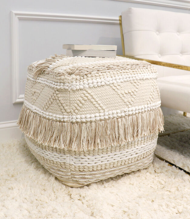 Pasargad Home Grandcanyon Cotton Braided with Tassel Pouf, Beige
