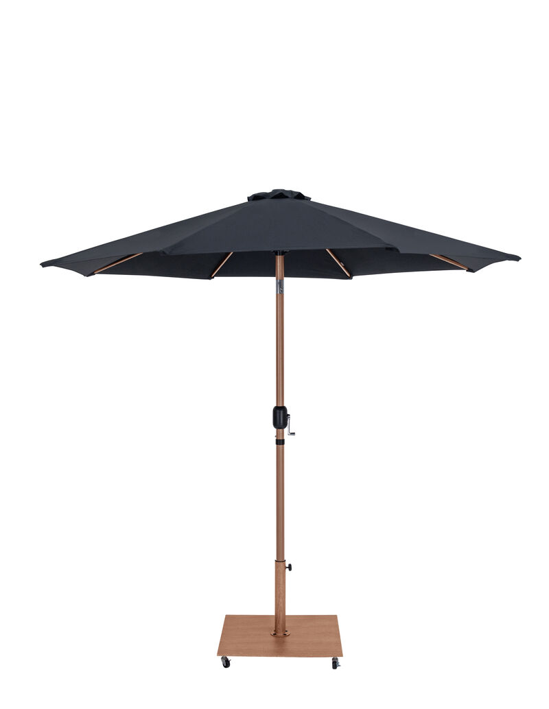 Meridian Furniture Fiji Black Fabric / Teak Aluminum Patio Umbrella with Base Sets