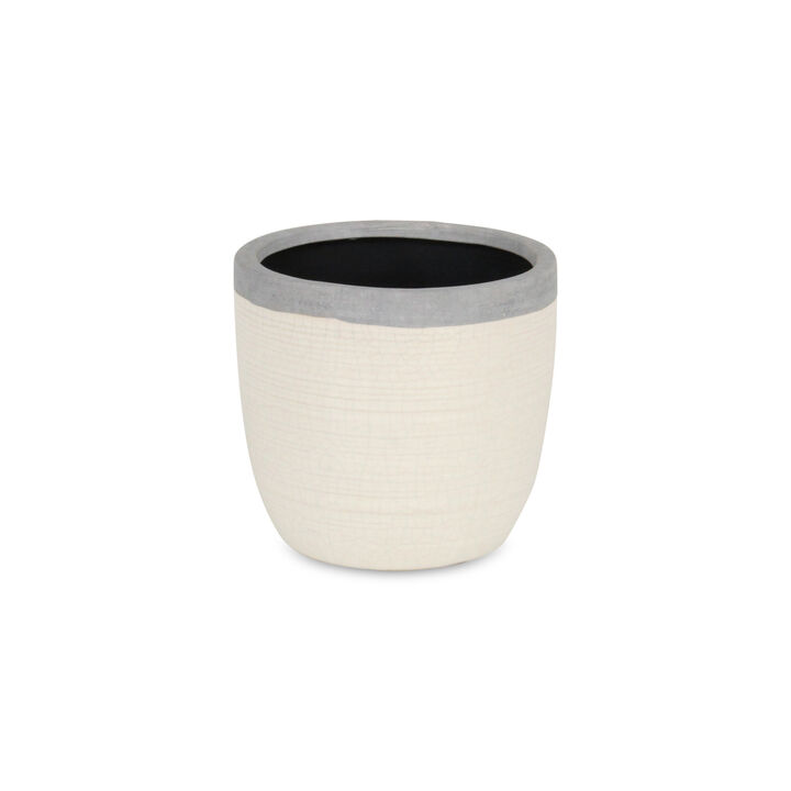 HomeRoots 6" Cream and Gray Crackle Glaze Ceramic Indoor Outdoor Round Pot Planter