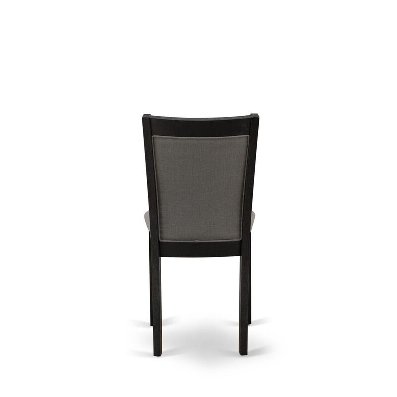 East West Furniture MZC6T50 Modern Dining Chairs - Dark Gotham Grey Linen Fabric Seat and High Chair Back - Wire Brushed Black Finish (SET OF 2)