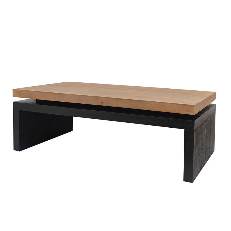 Rustic Farmhouse Rectangular Coffee Table with Floating Tabletop Design, Wooden Living Room Table image number 3