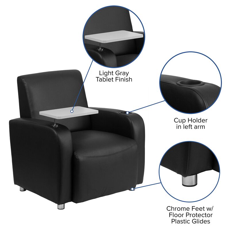 Flash Furniture George Black LeatherSoft Guest Chair with Tablet Arm, Chrome Legs and Cup Holder image number 2