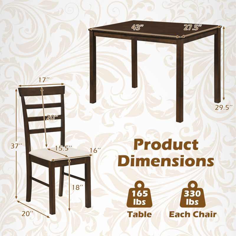 Modern 5 Piece Dining Table Set with Cushioned Chairs for Kitchen and Dining Room-Brown image number 2