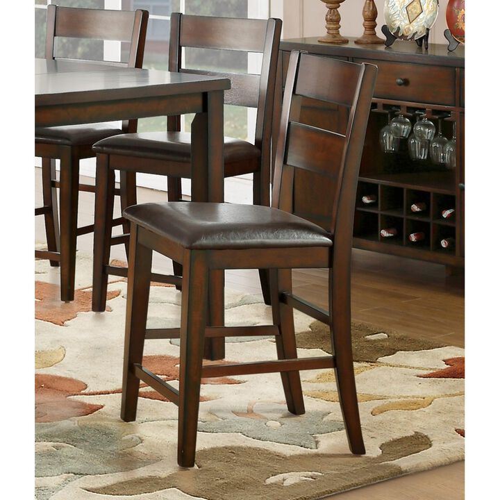 Cherry Finish Wooden Counter Height Chairs Set of 2pc Classic Style Faux Leather Upholstered Seat Transitional Furniture