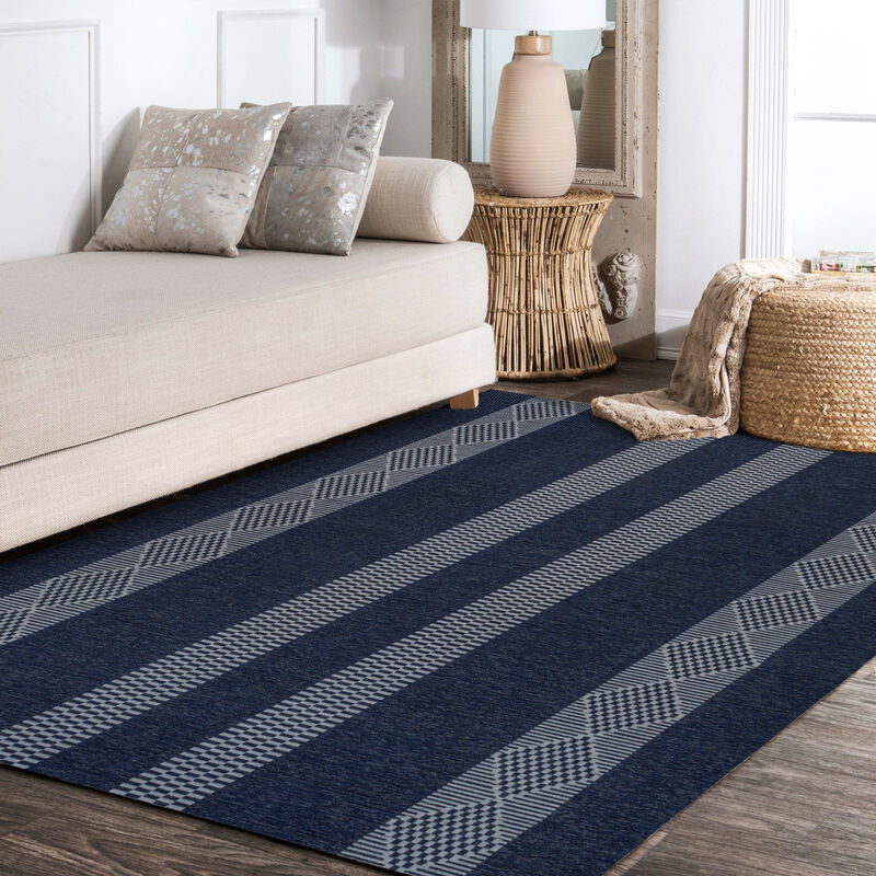Nautisk Trellis Stripe Machine Washable Area Rug