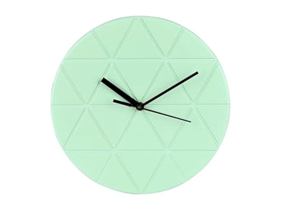 Mint Green Wooden Geometric Triangle Wall Clock 24 Cm Wood Home Decor