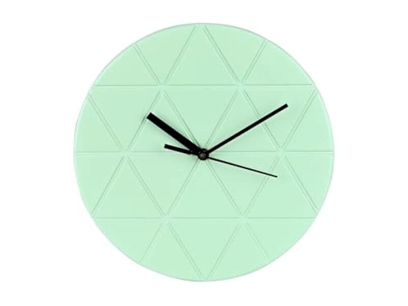 Mint Green Wooden Geometric Triangle Wall Clock 24 Cm Wood Home Decor image number 0