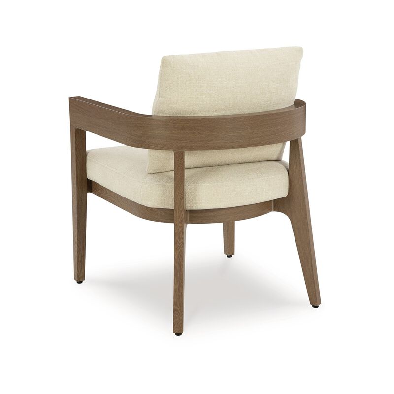 Baily Outdoor Armchair Set of 2, Cream White Fabric, Brown Metal - Benzara