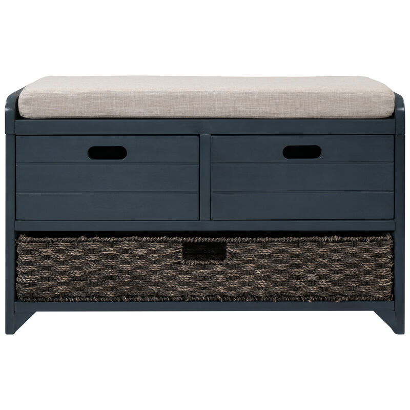 Whisen Storage Bench with Removable Basket and 2 Drawers - Navy