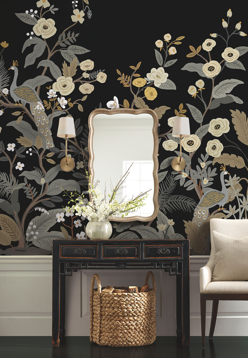 Peacock Black Wall Mural image number 1