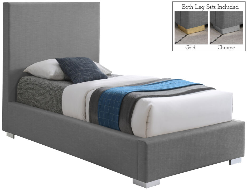 Meridian Furniture Crosby Grey Linen Textured Fabric Twin Bed