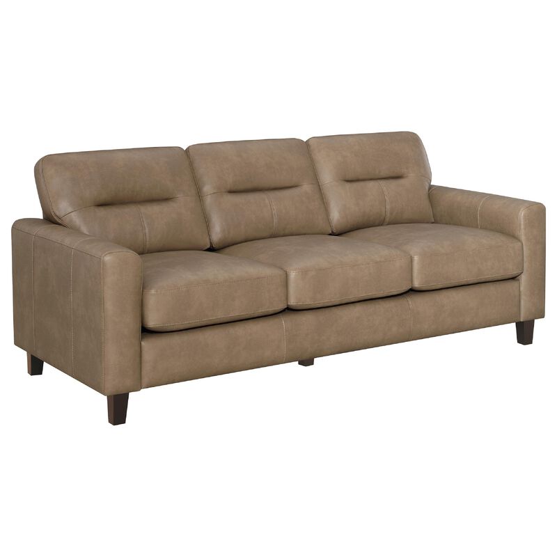 Secy 2pc Sofa and Loveseat Set, Brown Faux Leather, Pine Wood Frame image number 2