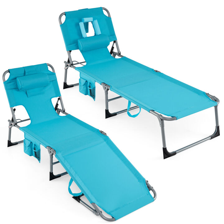 Set of 2 Folding Chaise Lounge Chairs with 4-Position Adjustable Backrest