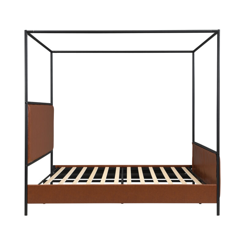 Christopher Knight Home Wealthy Modern Iron Canopy Bed Frame with Upholstered Headboard image number 4