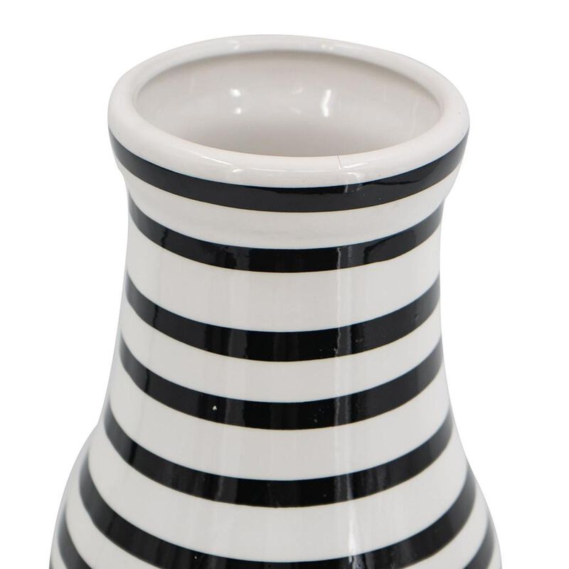 HomeRoots 18" Black And White Hand Painted Stripe Ceramic Table Vase image number 3